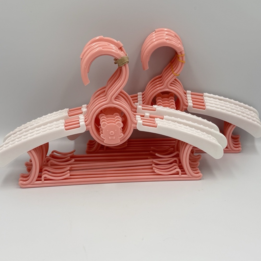 Pastel Pink & White Kids Plastic Hangers – Bear Motif Set Girls Closet Coquette